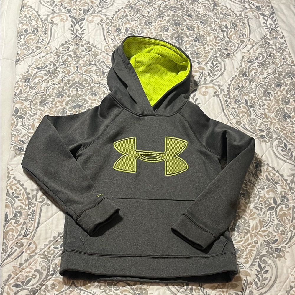 Under Armour Kids Charcoal Hoodie with Bright Yellow Logo